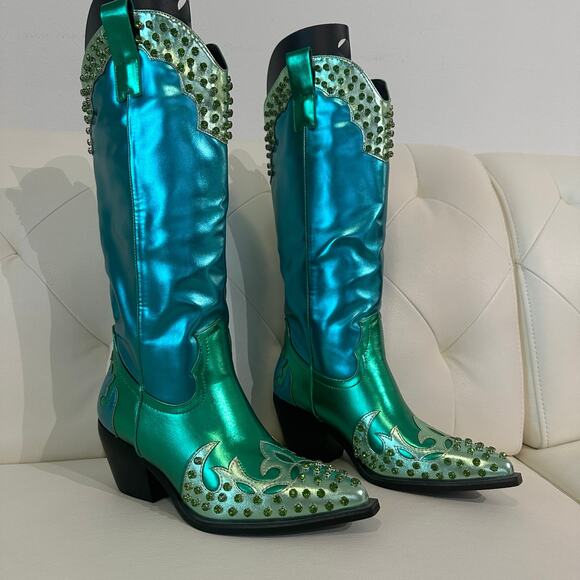 Azalea Wang Jewel Embellished Cowgirl Boots - Picture 9 of 10